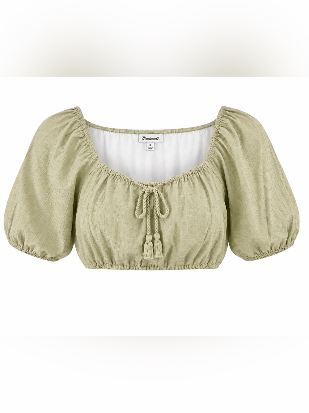 Madewell green puff sleeve crop top, large